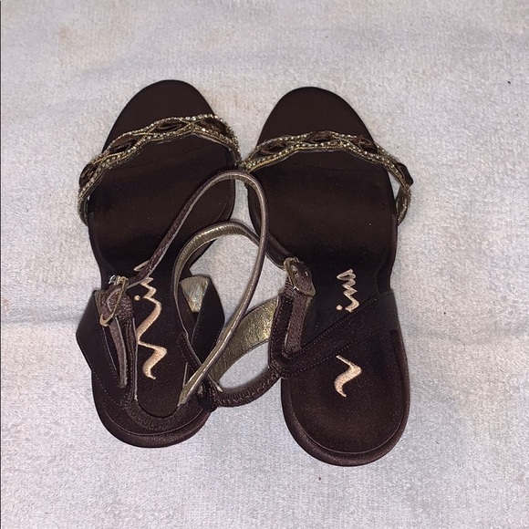 NINA Satin Brown Ankle Strap Heels - Picture 3 of 11